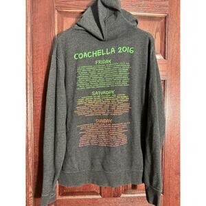 Coachella 2016 Lineup Hoodie Men’s Large Gray Full Zip Festival Sweatshirt
